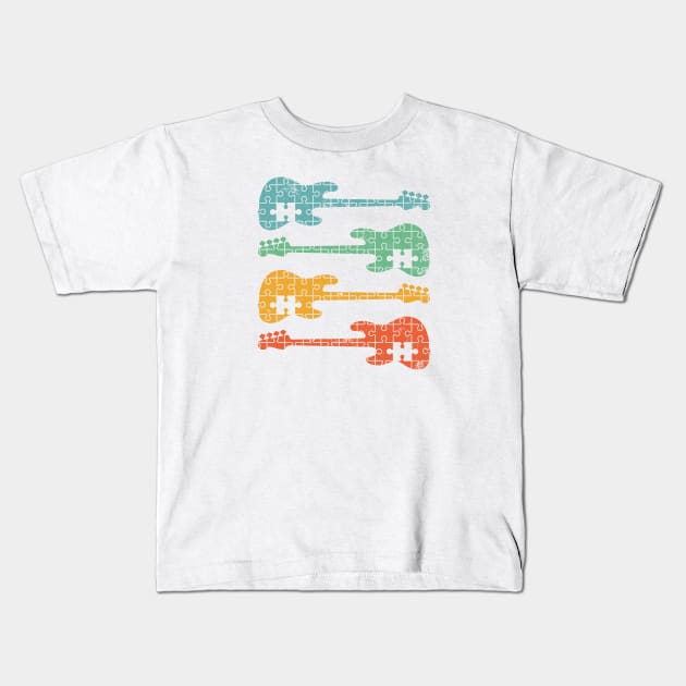 Bass Guitar Puzzle Cool Retro Colors Kids T-Shirt by nightsworthy